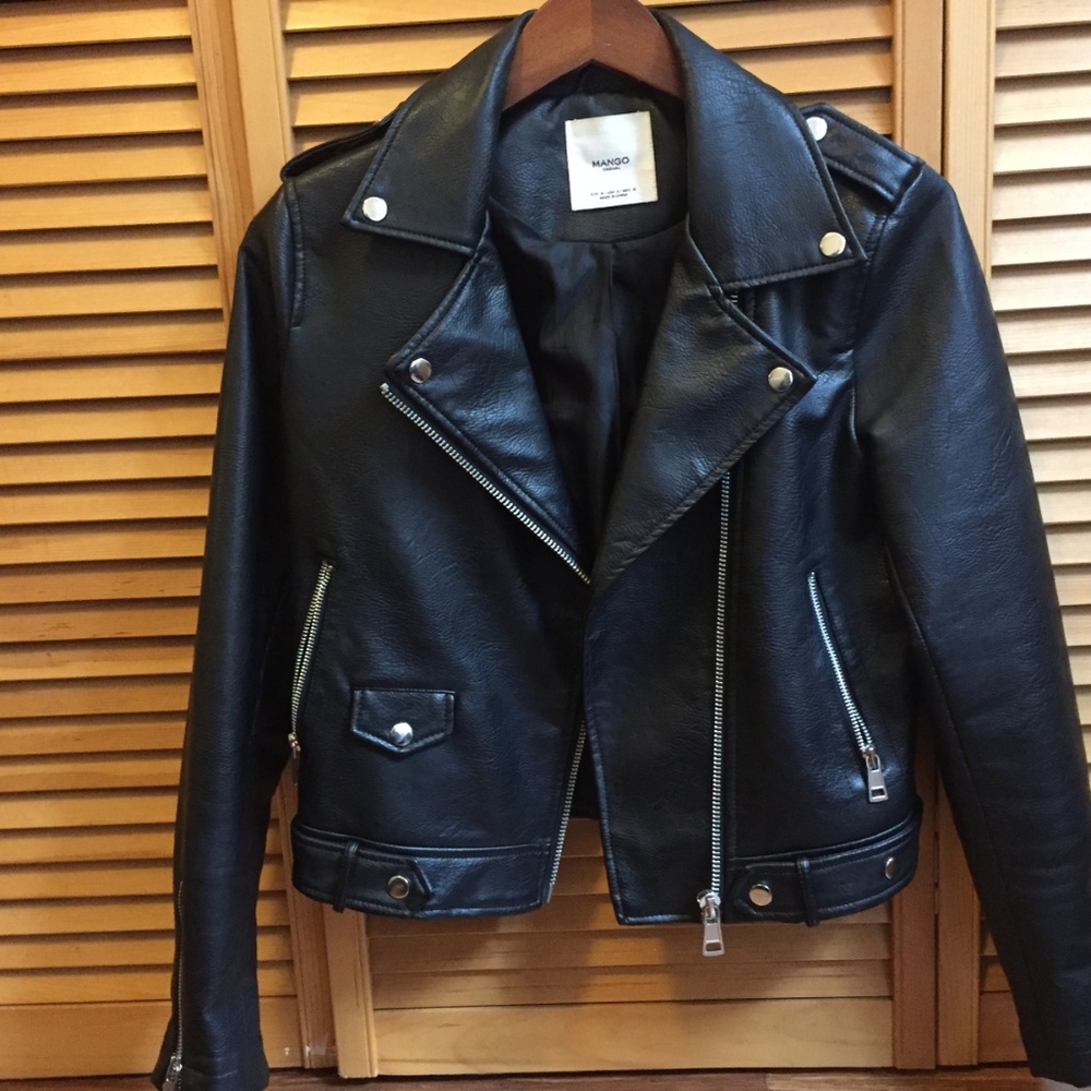 Mango Cropped Black Biker Moto Jacket